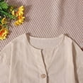 thumbnail image 6 of dazeni Girls 3/4 Length Sleeve Tops Casual Linen Button Down Shirts Loose Fit Crewneck Blouse Solid Color Tee Beige Size 5 Years, 6 of 8