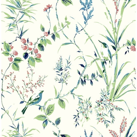 Brewster Mariko Green Botanical Paste The Wall Non Woven Wallpaper, 20.5-in by 33-ft, 56.4 sq. ft.