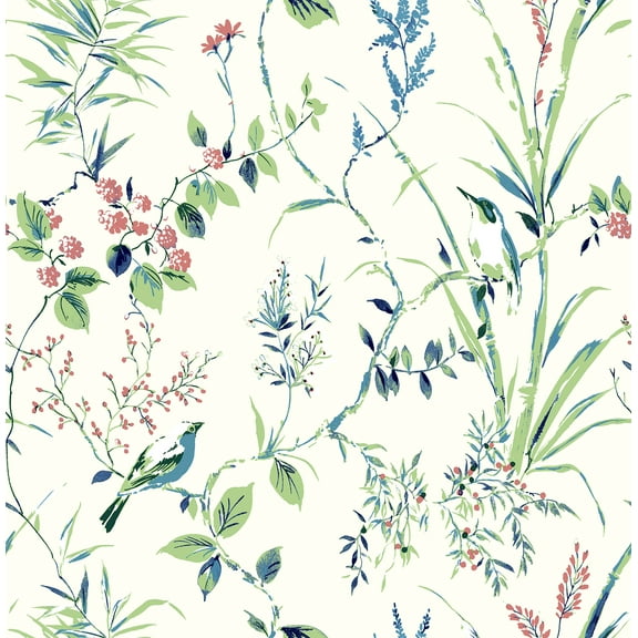 Brewster Mariko Green Botanical Paste The Wall Non Woven Wallpaper, 20.5-in by 33-ft, 56.4 sq. ft.