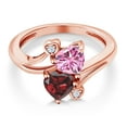 thumbnail image 3 of Gem Stone King 18K Rose Gold Plated Silver Pink Moissanite Red Garnet Ring for Women (1.83 Cttw, Heart Shape 6MM, Gemstone Birthstone, Size 5), 3 of 6