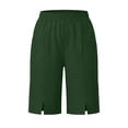 thumbnail image 3 of Shorts hasta la Rodilla para Mujer - Bermudas Casuales de Pierna Recta con Abertura Lateral, de Cintura Alta, Shorts de Verano con Bolsillos, Verde L, 3 of 9