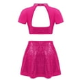 thumbnail image 2 of Alvivi Kids Girls Shiny Sequins Ballet Dance Outfits Short Sleeves Crop Tops and Skirt Set Hot Pink 8, 2 of 5