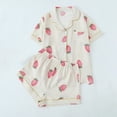 thumbnail image 2 of Yuanlong Womens Pajama Set 2-Piece Short Sleeve Shirt & Shorts Strawberry Print Yellow Trim Sleepwear Summer Cute Valentine Lounge Sets, 2 of 5