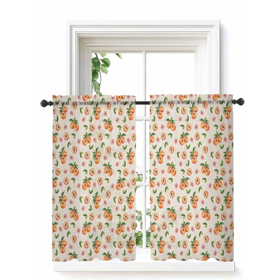 Summer Peach Curtains 45 Inch Length, Sheer Curtains for Bedroom Living Room Window Tropical Fruit Rustic Flowers Watercolor Rod Pocket Drapes Kitchen Curtains Small Half Window 42"x45" 2 Panels