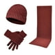 thumbnail image 3 of Juego de tres piezas de lana gruesa de punto, Gorro, bufanda y guantes, Color Burdeos, 3 of 3