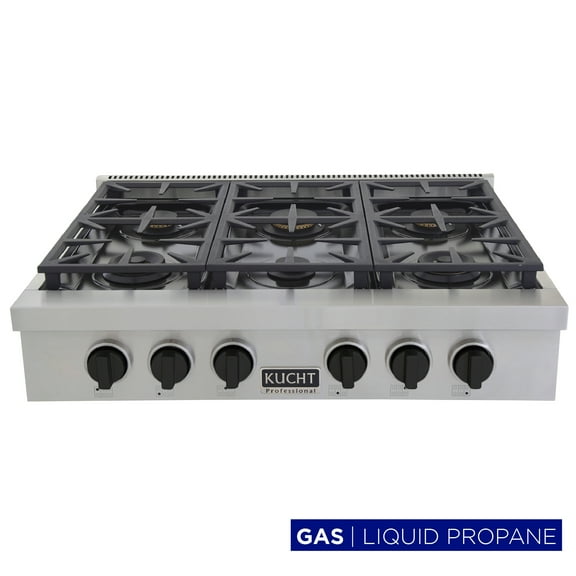 36 in. Propane Gas Range Top in Stainless Steel with Tuxedo Black Knobs