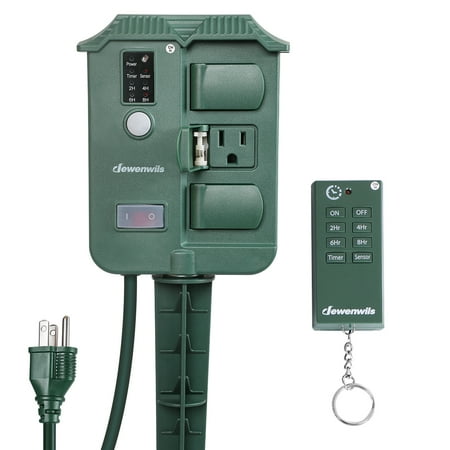 

DEWENWILS Outdoor Power Stake Timer Waterproof 100FT Wireless Remote Control 6 Grounded Outlets 6FT Extension Cord Photocell Dusk to Dawn for Outdoor Lights Sprinklers Garden UL Listed