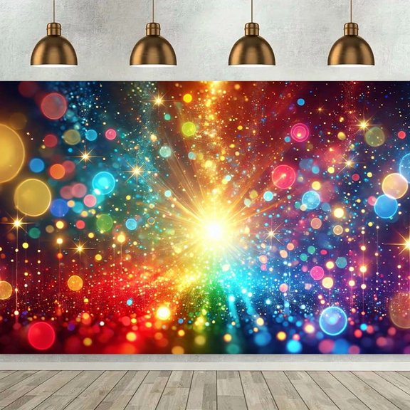 Rainbow Bokeh Glitter Lights Backdrop Vibrant Multicolor Bokeh Background for Living Room, Bedroom, Office, Outdoor, Holiday Party Decorations Banner