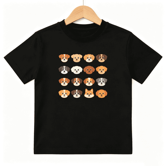 Cute Dog Breeds Pattern Boys Graphic Tee, Funny Puppies Pets 100% Cotton Kids Short Sleeve T-Shirt 4-13Y