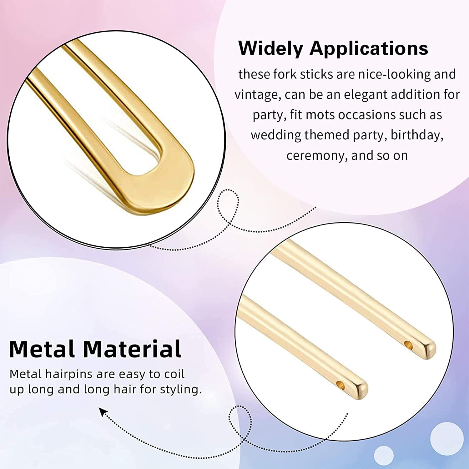 Vintage Metall U-Haarnadeln Set (6 Stück) - Gold & Silber, 10,7 Cm, Für French Twist & Chignon Frisuren