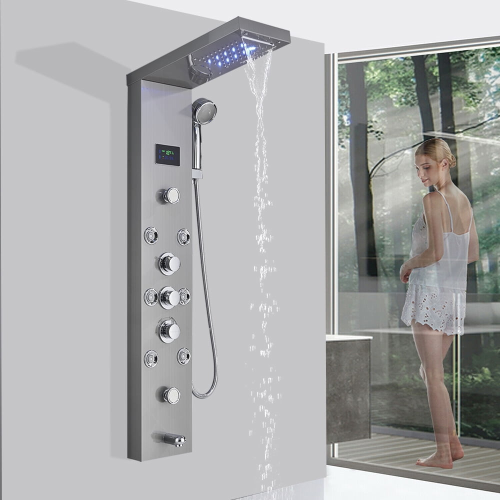 Stainless steel Shower panel LED Tower Shower Faucet with Massage Jets Mixer Tap 