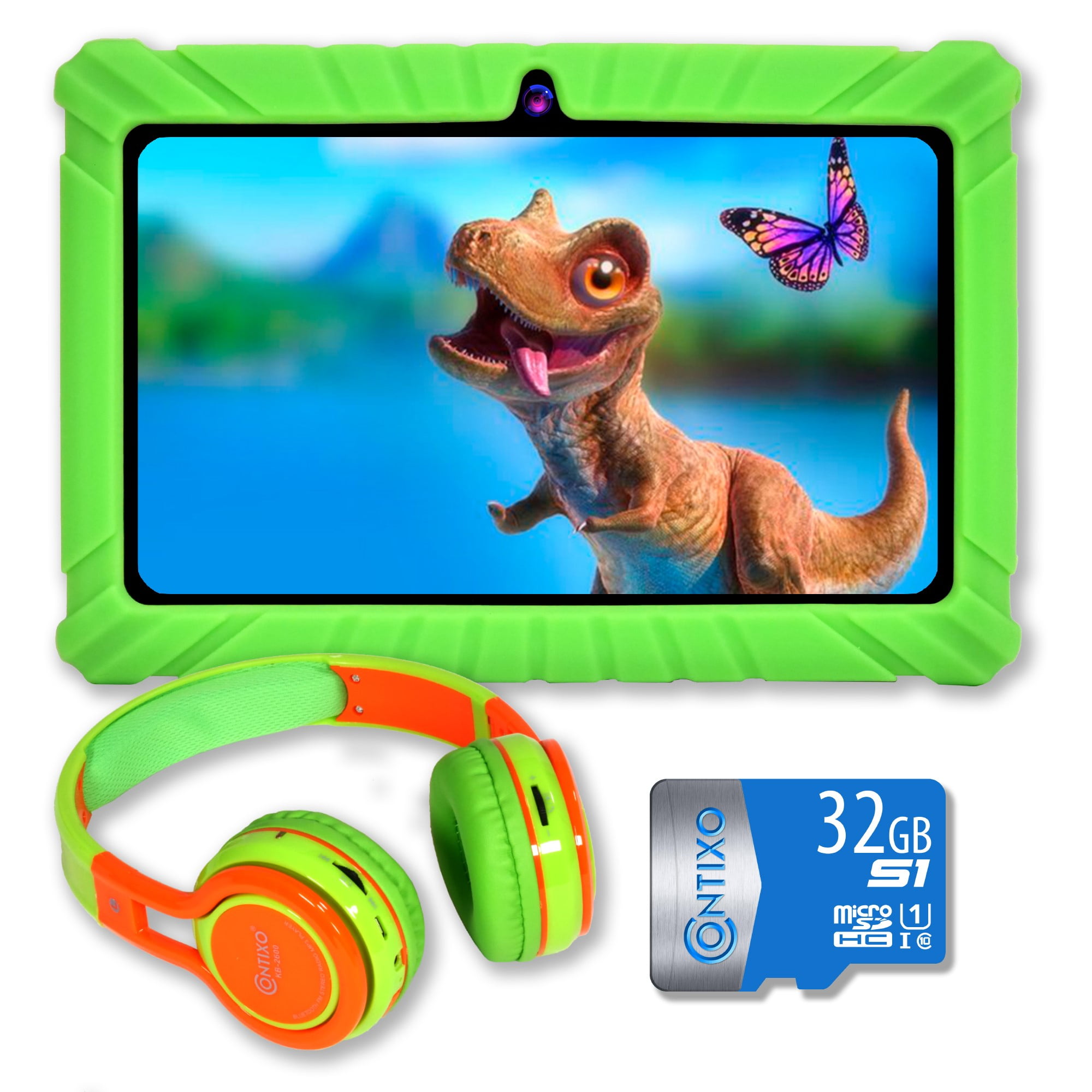 Contixo 7 inch Kids Learning Tablet Bundle - 16GB Storage, Bluetooth, Android, Dual Cameras, Parental Control, Kids Bluetooth Headphone & 32GB microSD Card, TC-V82-KB-GRN