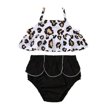 

HIBRO Toddler Girls Sleeveless Leopard Prints Suspenders Tops Summer Short Pants Romper Outfits Baby Stretchy Baby Girl Elephant Clothes