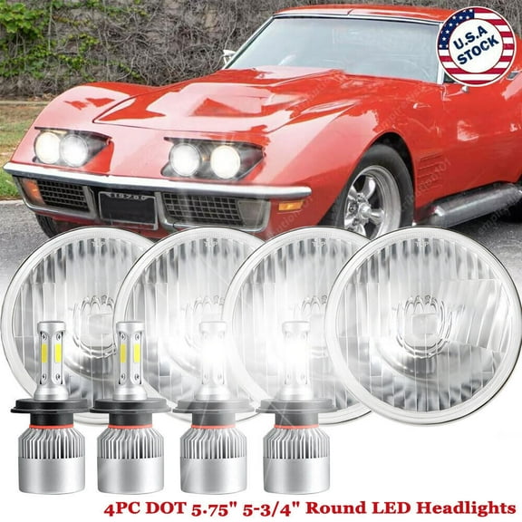 4PCS 5 3/4" 5.75" LED Headlights Hi/Lo Beam Lamp For Chevy Corvette C3 68-82 A  