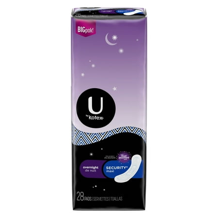 U by Kotex Security Maxi Overnight Pads, Regular, 28 Ct