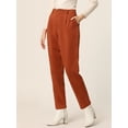 thumbnail image 2 of Pantalones de gamuza sintética para mujer Pantalones casuales de cintura alta con cinturón y piernas rectas Caramelo XS, 2 of 6