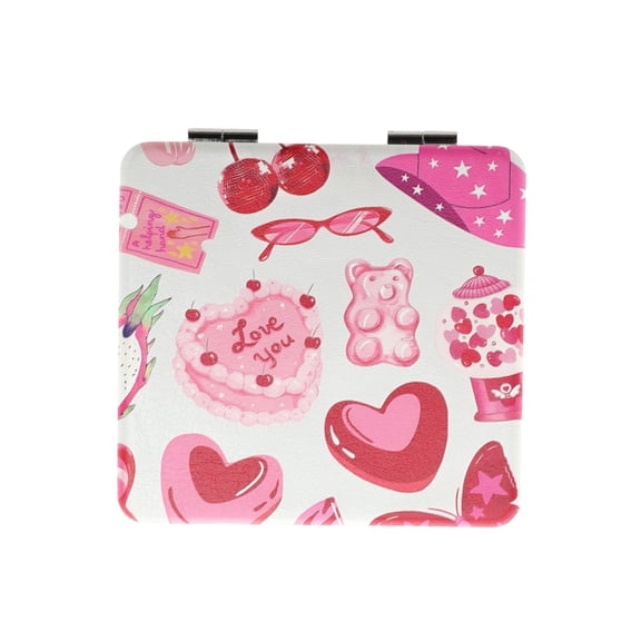 Unique Bargains 1 Pc Women Square Shape Handheld Mirror for Travel Pink