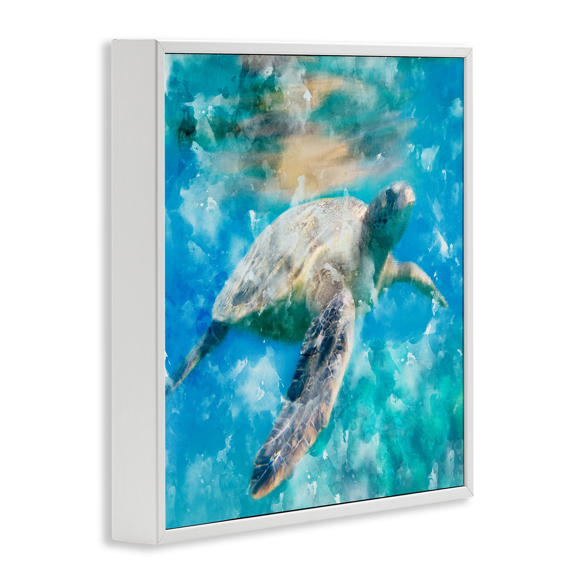 Stupell Industries Aquatic Swimming Sea Turtle Animals & Insects Painting White Framed Art Print Wall Art, 12 x 12