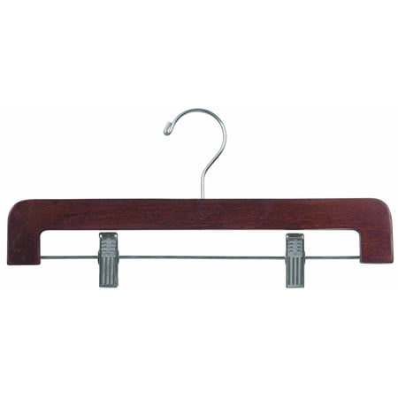 International Hanger Deluxe Wooden Bottom Hanger w/Clips, Walnut Finish with Chrome Hardware, Box of 50