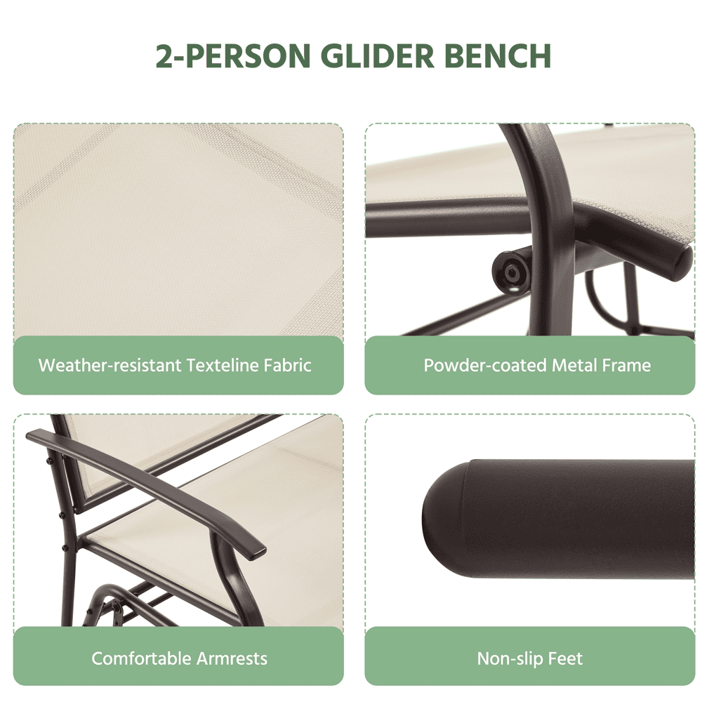 Renwick 2-Person Patio Glider Bench with Steel Frame, Beige