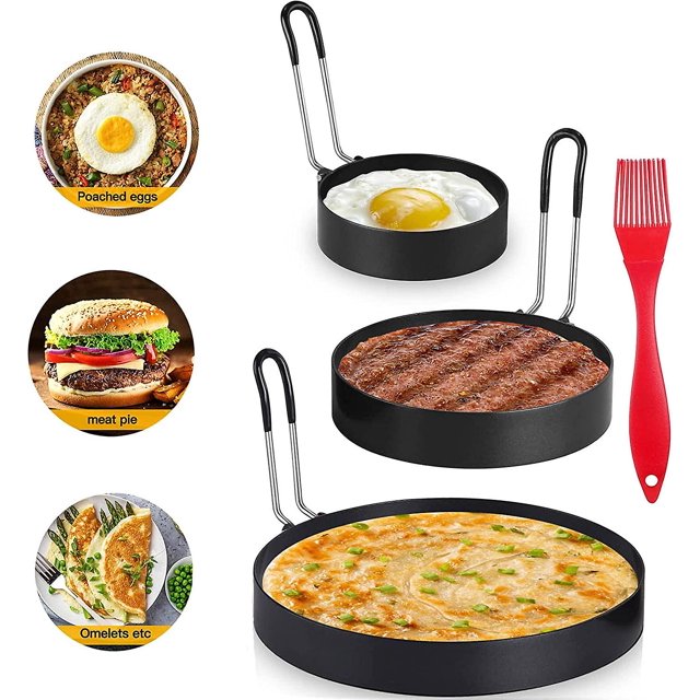 Anillos de huevo antiadherentes de 4 pulgadas, anillos de panqueques de acero inoxidable de 6 pulgadas, juego de anillos de parrilla de anillos de tortilla de 8 pulgadas, molde de cocina de huevo