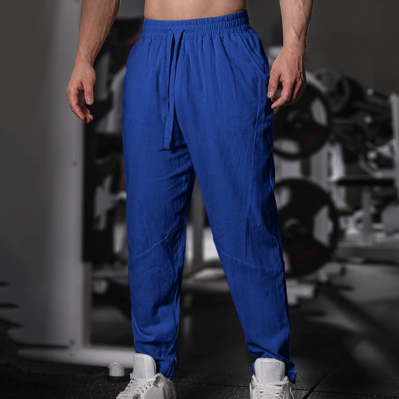 Pantalones largos para hombre, de color liso, informales, a la moda, ventilados, holgados, para hacer ejercicio, de poliéster.