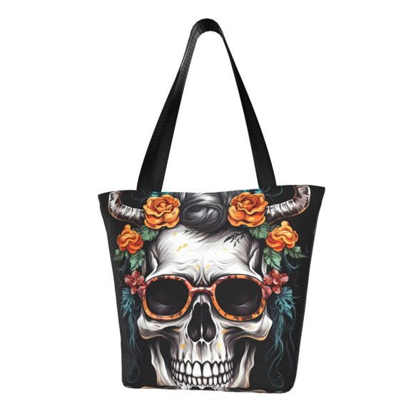 Rocae Flower Horn Skull A for Shoulder Bags for Women Tote Bag for Women with Zipper Closure