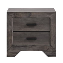 FurniFact Gray Oak 2-Drawer Wooden Nightstand for Modern Bedroom Furniture
