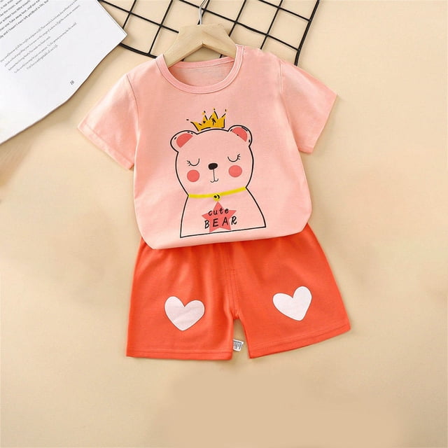 EGNMCR Ensembles de Blouses et Chemises à Manches Courtes à Col Rond Tout-Petits Enfants Bébés Garçons Filles Mode Mignon Imprimé Chiot à Manches Courtes Tenue Décontractée Ensemble Fille
