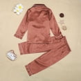 thumbnail image 4 of WOYY Big Girls Satin Pajamas Long Sleeve Button Down Sleep Shirt Pants Sleepwear, Sizes 9-10Y, 4 of 7