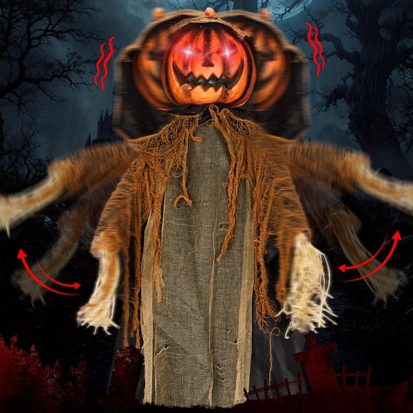 Alvantor Halloween Animated Decorations - 5.8 FT Sound-Activated Animatronic Pumpkin Ghost with Moving Head and Hands, Red LED Eyes