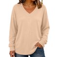 thumbnail image 5 of Tqcoqu Women's Ribbed V‑Neck Sweatshirt, Loose Long Sleeve Knit‑Like Pullover Casual Loungewear Top, 5 of 10