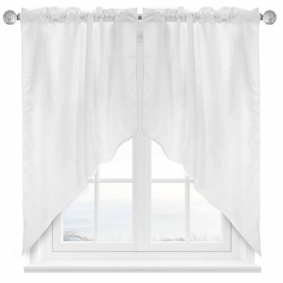 Solid Color Swag Valances for Windows 2 Pack White Swag Kitchen Curtains 45 Inches Long Rod Pocket Short Window Treatment for Kitchen Bathroom 36"x45"