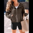 thumbnail image 4 of Sudaderas con Capucha y Cremallera para Mujer, Chaquetas de Forro , Sudaderas de Gran Tamaño, Conjuntos de Moda de Otoño, Suéteres, Ropa de Invierno. Marrón Oscuro XL, 4 of 8