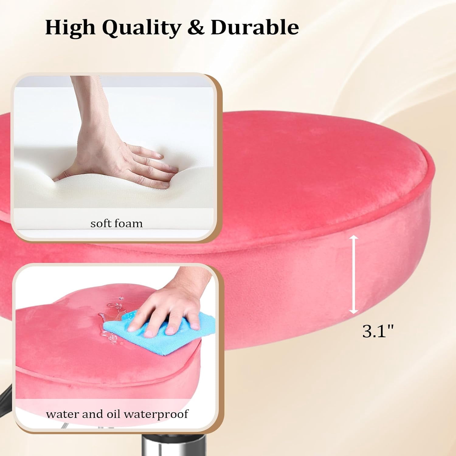 OmySalon Rolling Stool with Wheels, Hydraulic Massage Chair, Heart-Shaped Adjustable Salon Stool, Swivel Stools for Hair Stylist, Vanity SPA, Bar, Barber, Home Office, Tattoo, Hot Pink