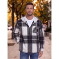 thumbnail image 3 of GIRUNS Men's Plaid Flannel Zip Up Hoodie Jacket Lightweight Casual Shirt Jacket Outerwear Coat Charcoal Beige 2XL, 3 of 6