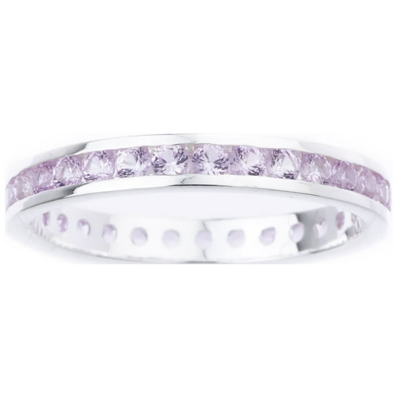 Channel-set Genuine Pink Tourmaline October Birthstone ring in Sterling Silver