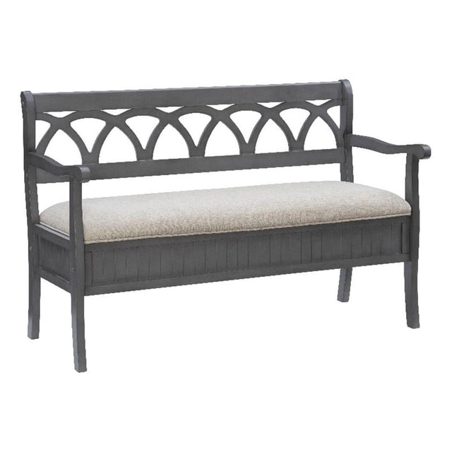 Linon Elliana Banc de Rangement Beige Siège Rembourré Dossier Découpé en Bois Gris
