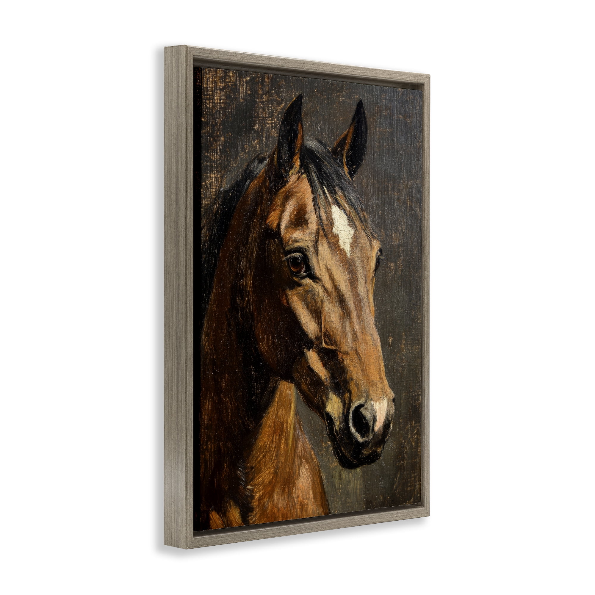 Stupell Industries Horse Portrait Study Brown Framed Floater Canvas Wall Art, design by Petal Prints Design