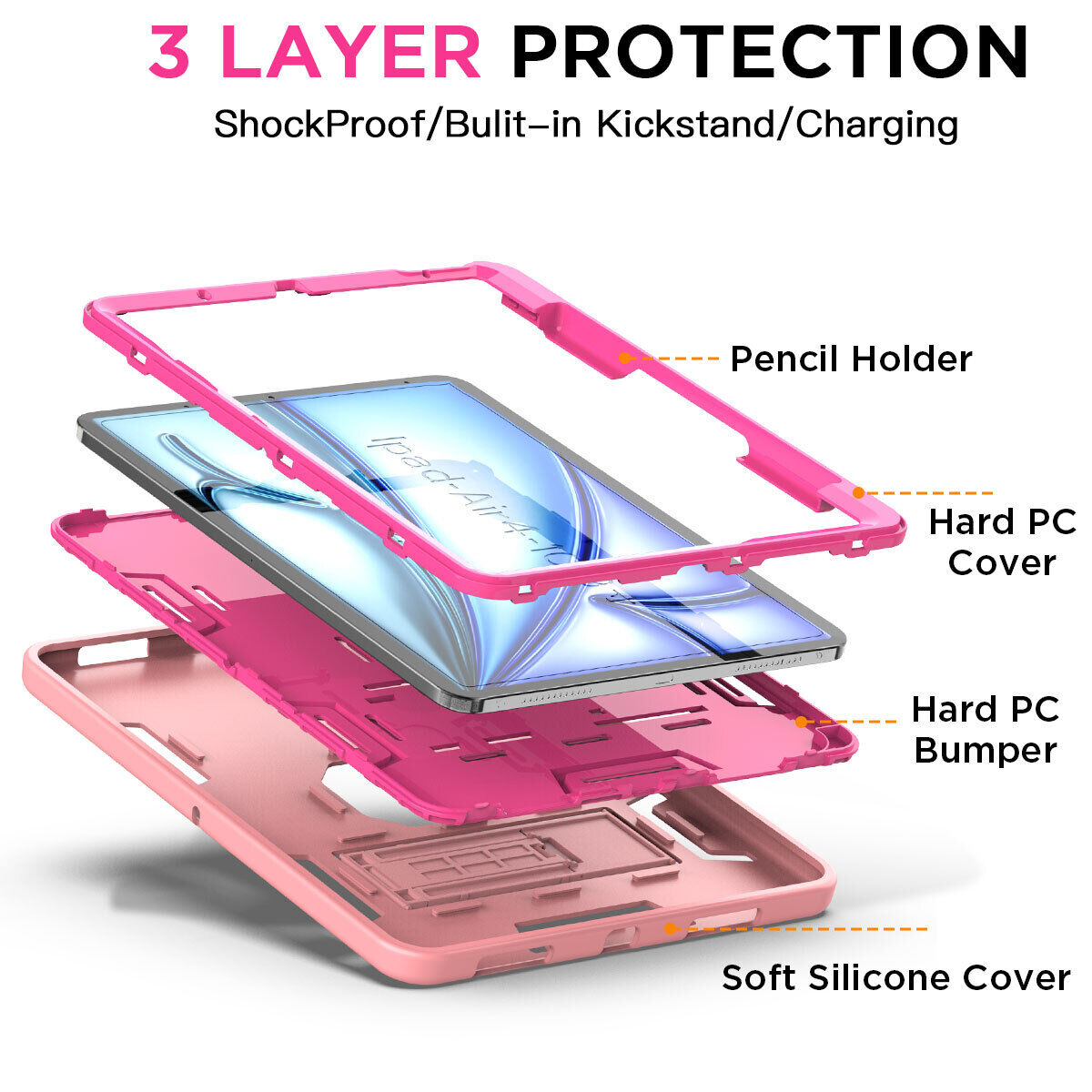 AICase For iPad Air 11-inch M2 (2024), iPad Air 5th 4th Generation 10.9 inch 2022 2020 Case with Pencil Holder,Heavy Duty Shockproof Stand Cover Screen Protector