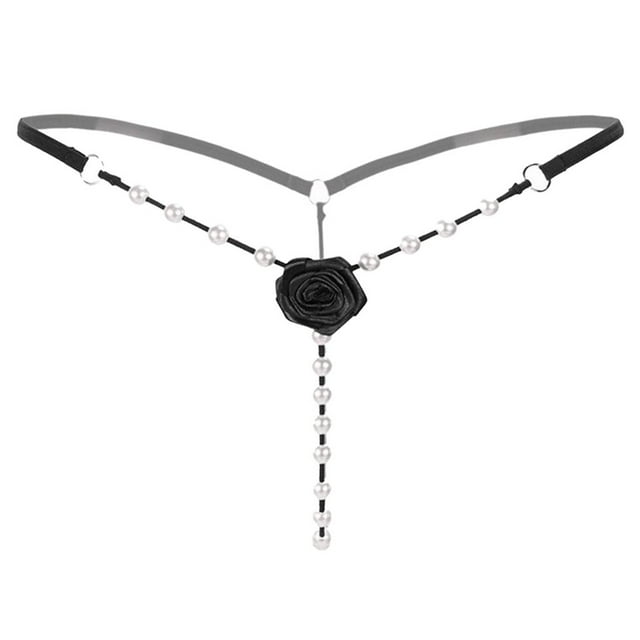 Perlas femeninas Flor G-String Sólido Cintura baja Masaje Bragas Clubwear flor negra Colcomx G String Thong Bragas