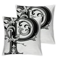 thumbnail image 2 of Acheng  Letter P Throw Pillow Cushion Cover, Floral Swirls Essence Blooms Letters Baroque Inspired Initials Design Print, Decorative Square Accent Pillow Case, 2pcs White Black White, 2 of 6