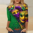 thumbnail image 2 of Penkiiy 2024 Shirt 3/4 Sleeve Mardi Gras Womens Fancy Blouse Carnival Mask Print Tunic Theme Party Round Collar Tee L Multicolor, 2 of 5