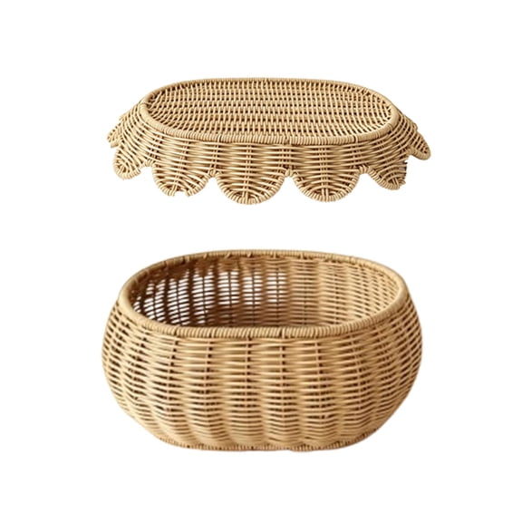 LEHOZIHEQ Water Hyacinth Baskets, Wicker Organizer Bins with Scalloped Lids, Decorative Scalloped Baskets for Storage, Wicker Baskets for Organizing and Decor