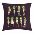thumbnail image 1 of Alien Throw Pillow Cushion Cover, Extraterrestrial Crew of Little Green Ufo in Suits, Decorative Square Accent Pillow Case, 20" X 20", Dark Mauve Apple Green Champagne Burnt Sienna, by Ambesonne, 1 of 2