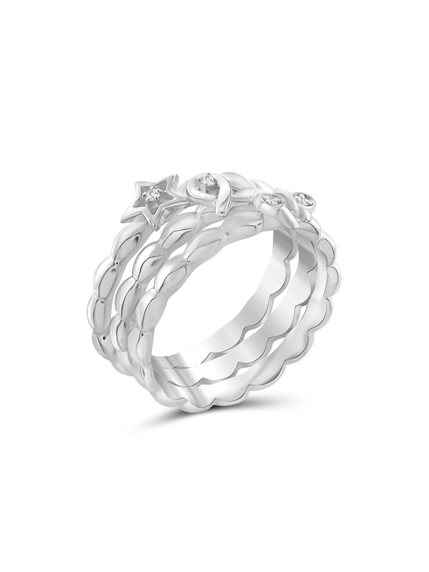 JewelersClub Stackable Diamond Rings for Women – Accent White Diamond Ring Jewelry– 0.925 Sterling Silver Stackable Bands for Women –– Stackable Ring Set by JewelersClub