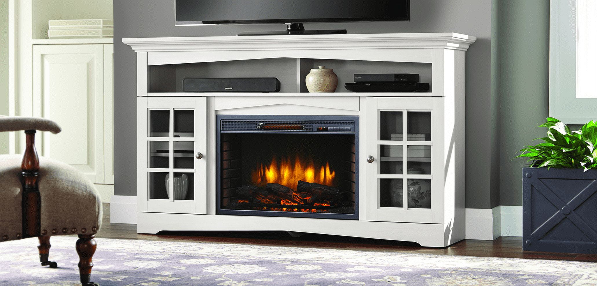 Muskoka Huntley 59 TV Stand Electric Fireplace White Wood Finish for TVs up to 65