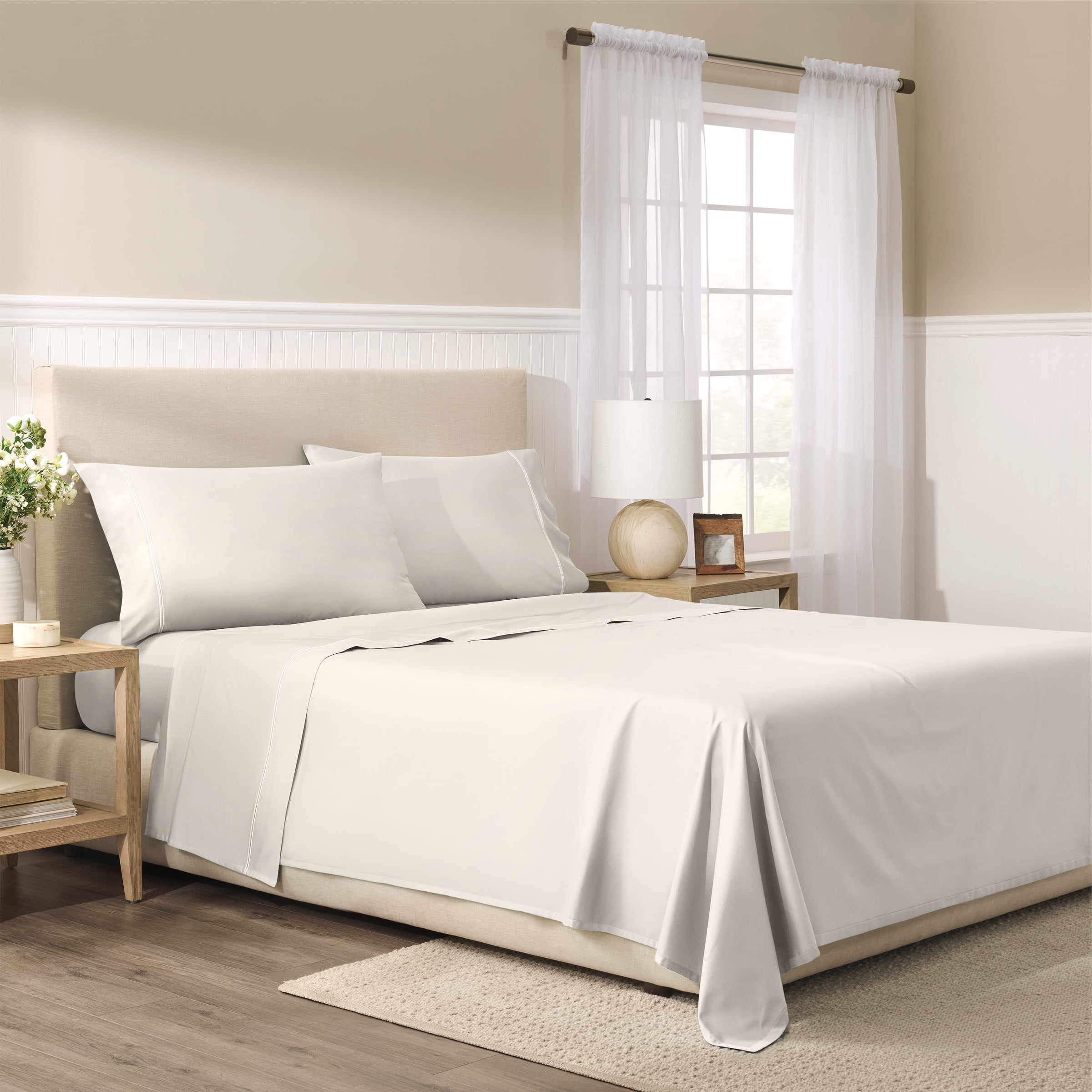 Wamsutta 1846 4-Piece 650 Thread Count Gardenia Egyptian Giza Cotton Sateen Bed Sheets, King-Deep Pocket