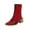 Red, variant on Fesfesfes Faux-Leather Boots for Women Midrange Winter Synthetic Stitching Square With Fleece Patchwork Back Zipper 's Boot 9(42)