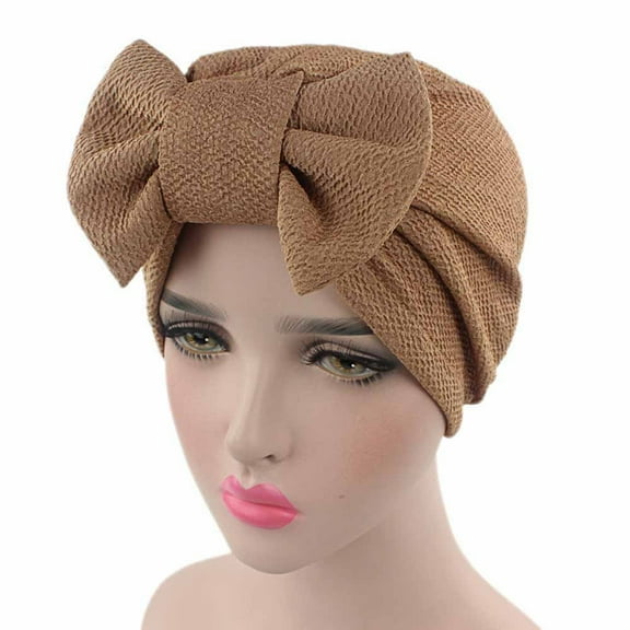 FUNUONY African Turban Head Wraps for Women - Pre Tied Soft Long Headscarf Shawl Hair Chemo Headwear Grate for Daily Use Head Hat Bow Cap Women Wrap Caps Khaki One Size